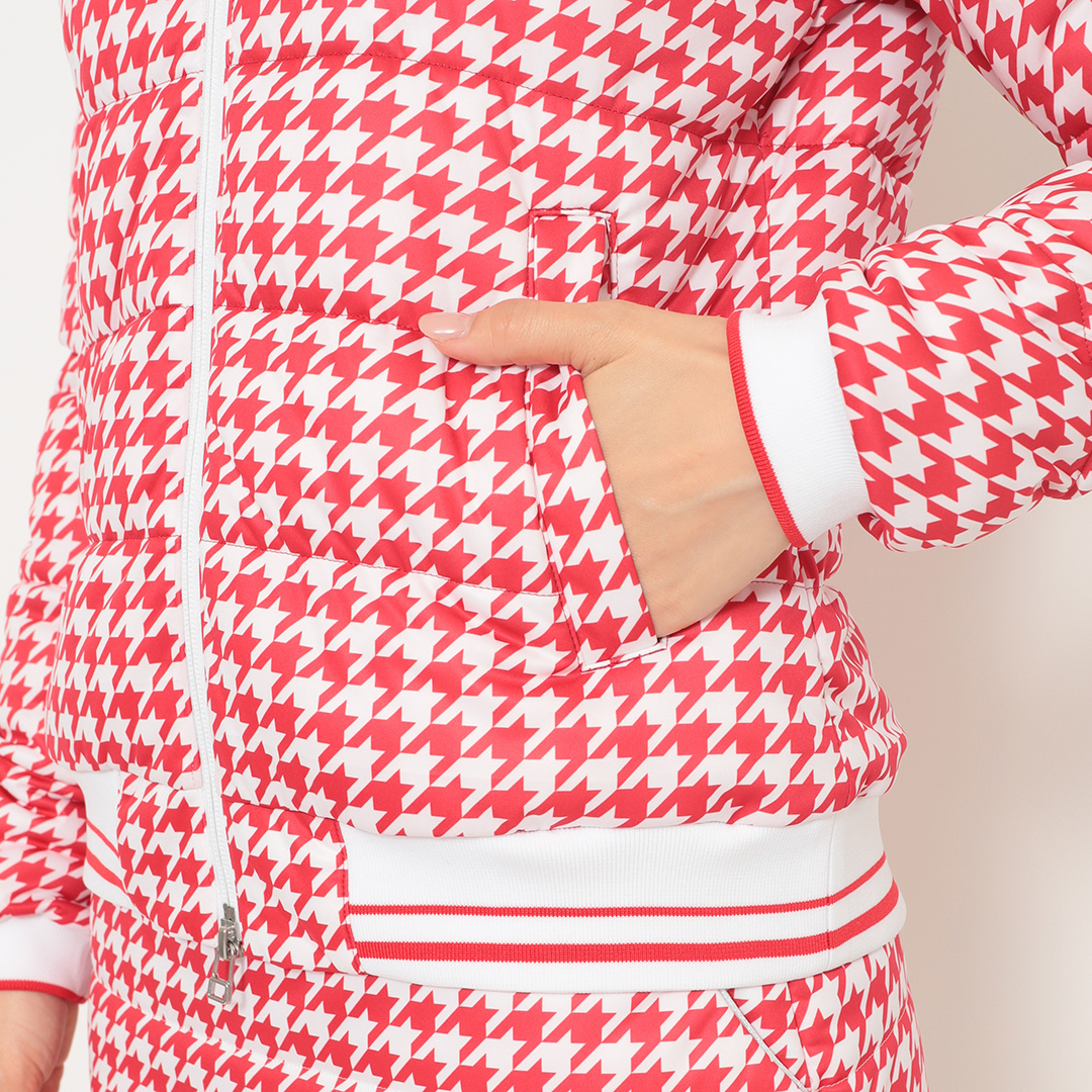 スターストレッチ千鳥プリント中綿ブルゾン (WOMENS)