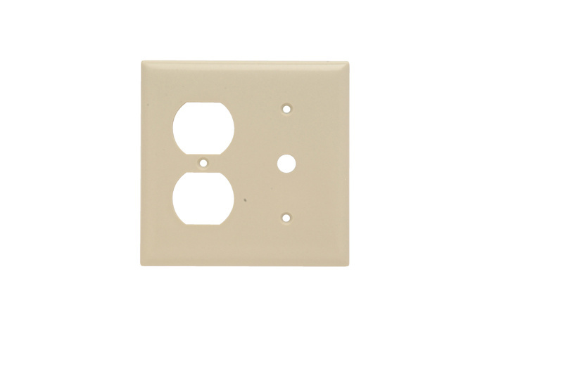 Combination Openings, 1 Telephone and 1 Duplex Receptacle, Two Gang, Ivory