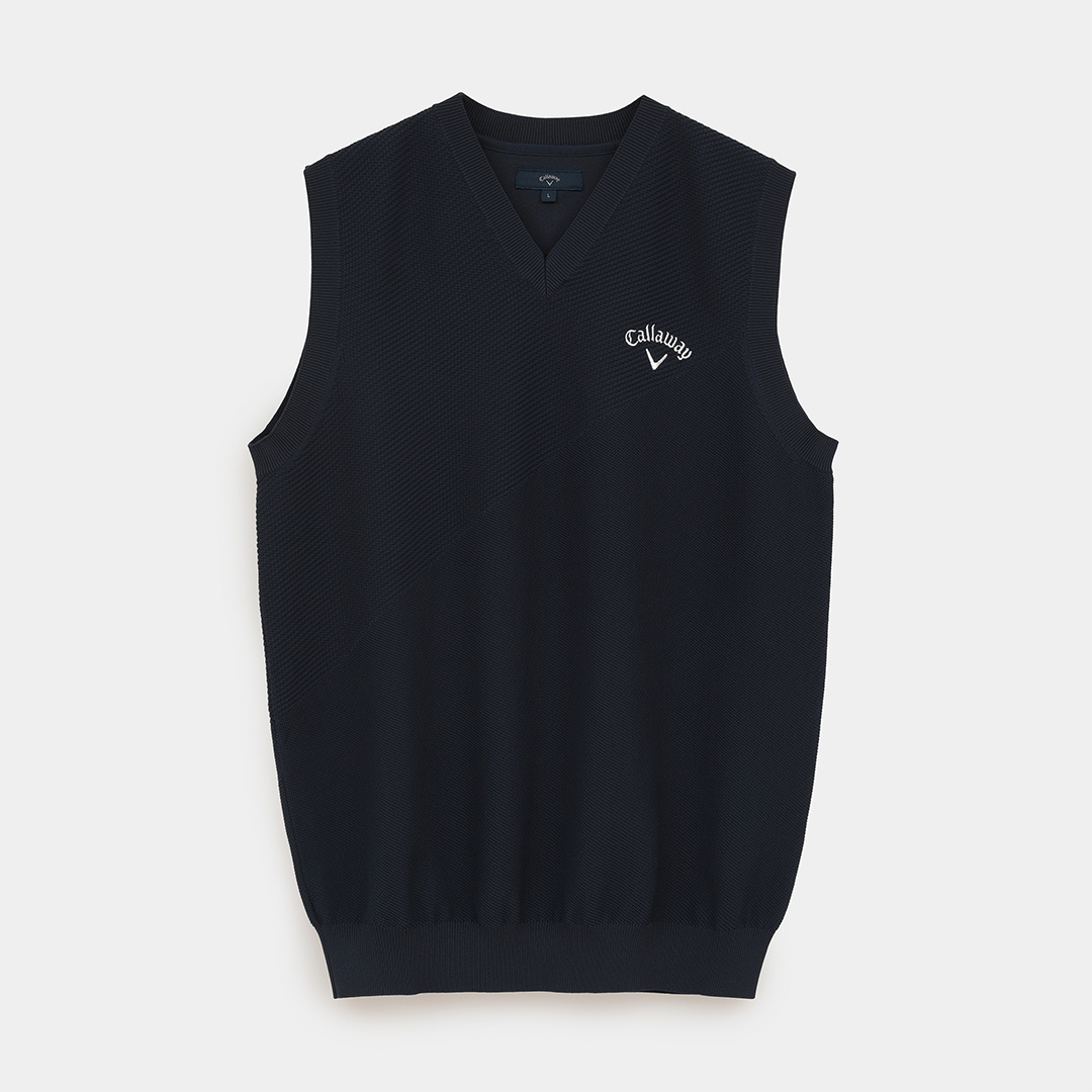 タック編みポリエステルニットベスト (MENS)