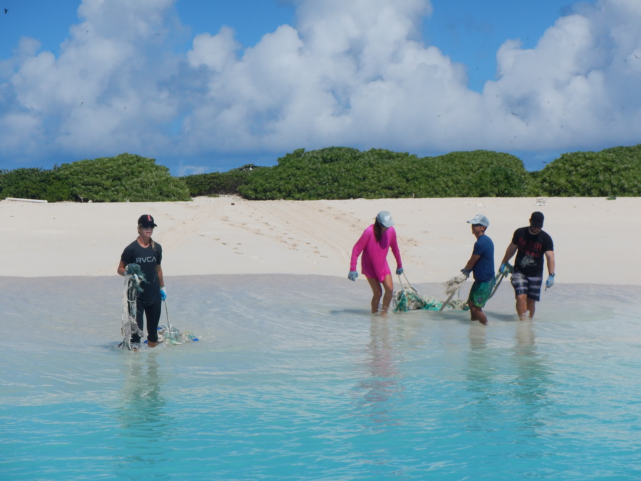 On May 4, 2016 the Marine Debris team was able to remove 2,500 lbs of derelict fishing nets from the shoreline of Lisianski Island. Photo: NOAA Fisheries