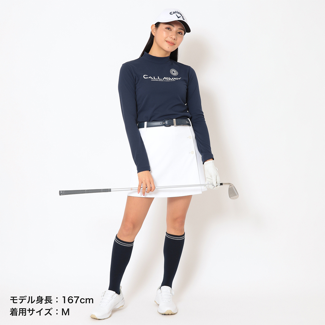 ポリエステルスムース長袖モックネックシャツ (WOMENS)