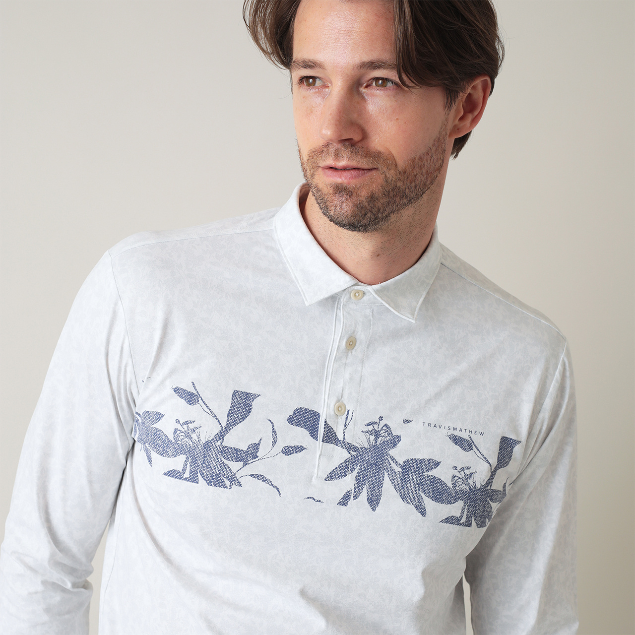 石川遼プロ着用】ラベンダー柄 チェストプリント 長袖シャツ(MENS)