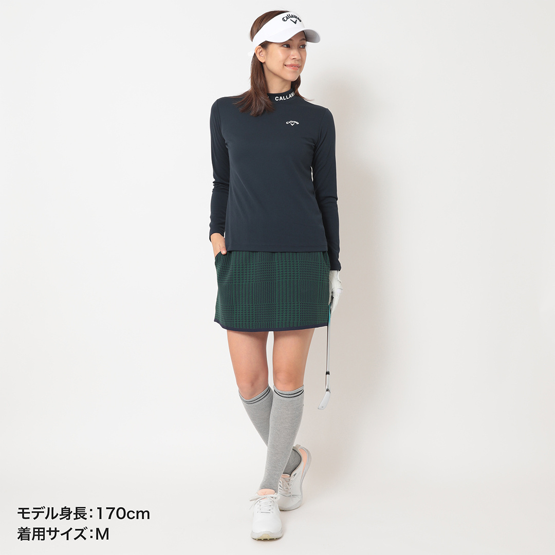 ポリエステルピケ長袖モックネックシャツ (WOMENS)