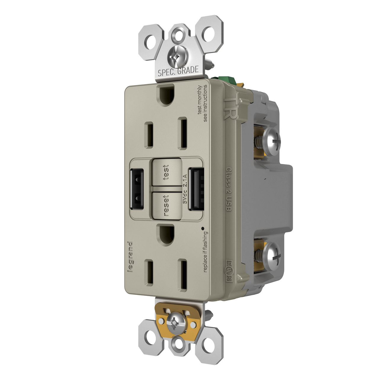radiant Collection GFCI USB Outlet in Nickel