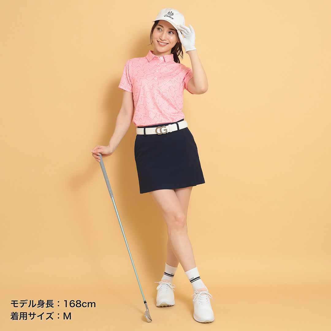 ポリエステルハニカムシェブロン柄半袖シャツ (WOMENS)