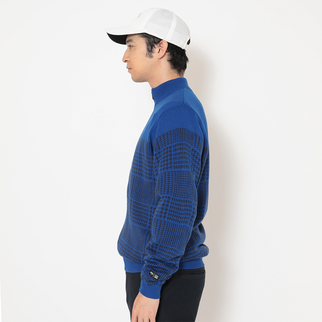 千鳥柄ジャガード防風裏付フルジップニット (MENS)
