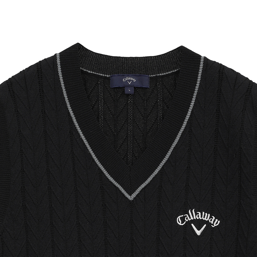 ヘリンボーンVネックニットベスト (MENS)