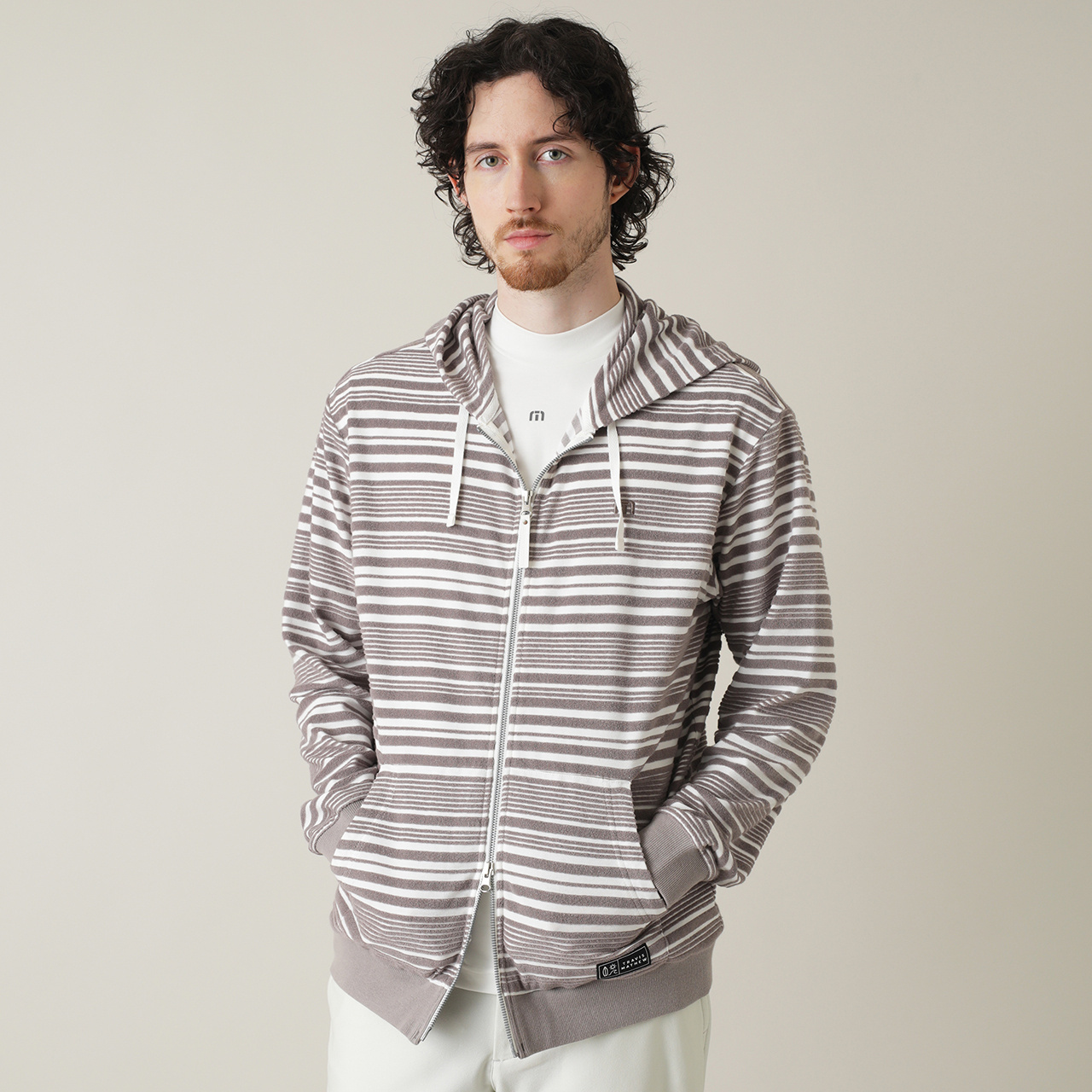 パイルボーダー ジップフーディー ジャケット(MENS)