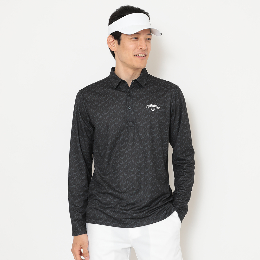 ポリエステルピケ幾何学柄半袖シャツ (MENS)