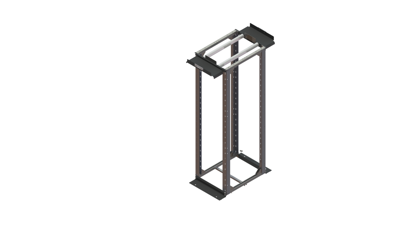 Image of a black Mighty MO 20 adjustable 4-post rack on a white background