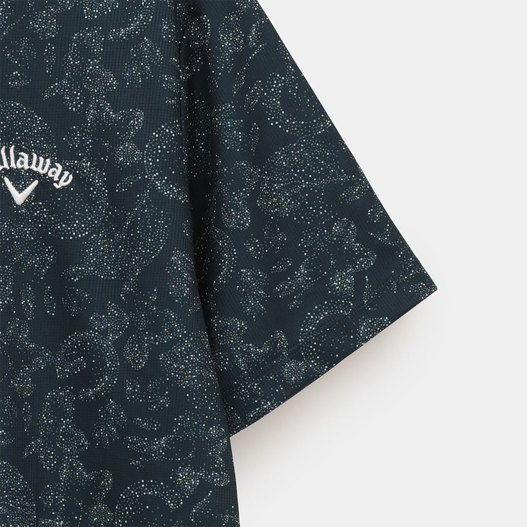 ポリエステルピケ花柄ドット半袖シャツ (MENS)