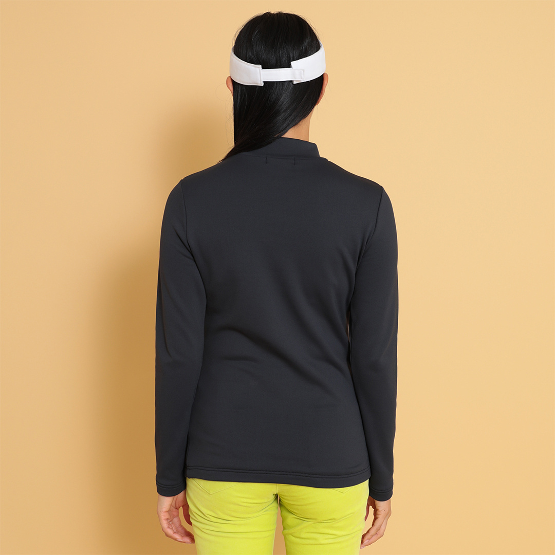 メタリックロゴ長袖モックネックシャツ (WOMENS)