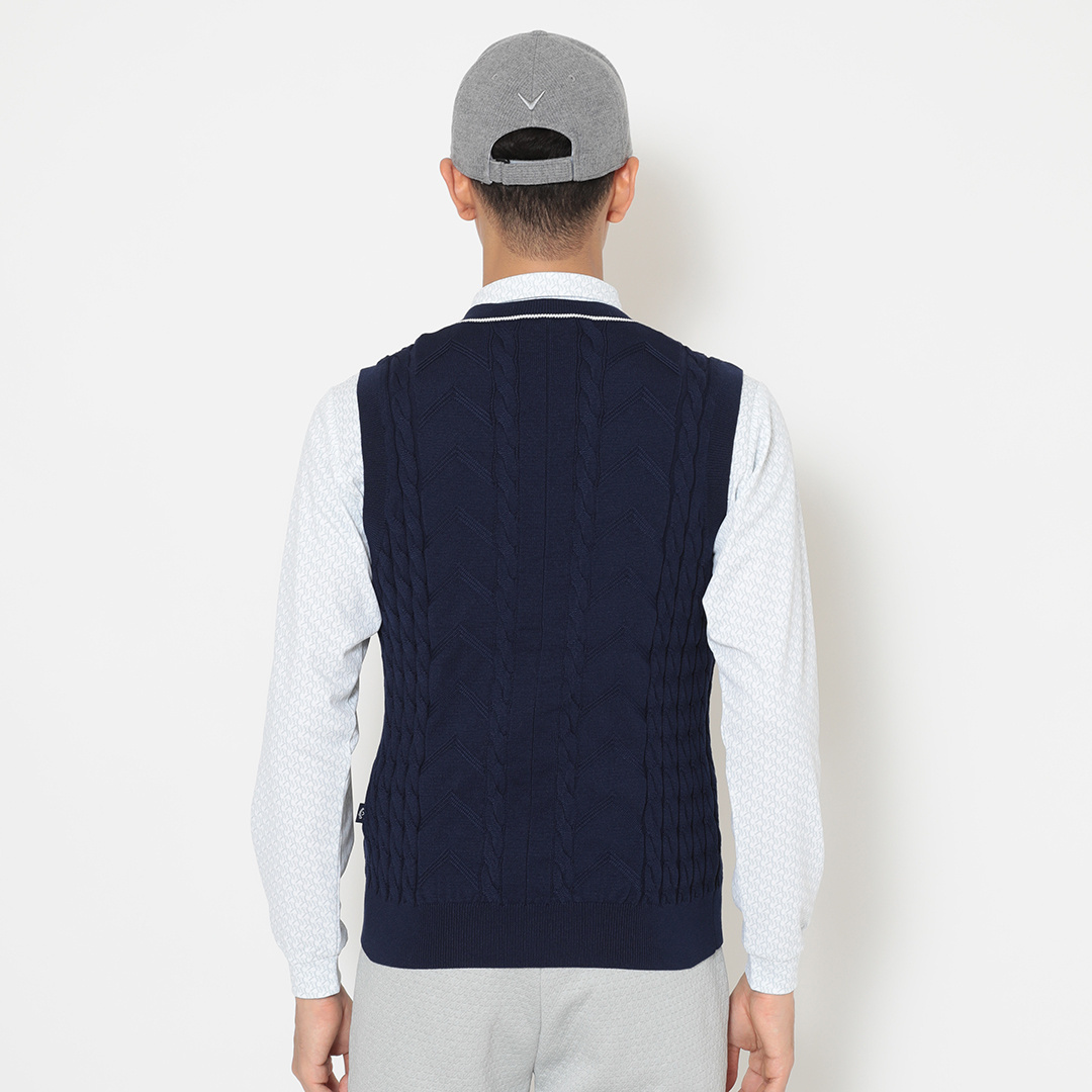 Vネックケーブルニットベスト (MENS)