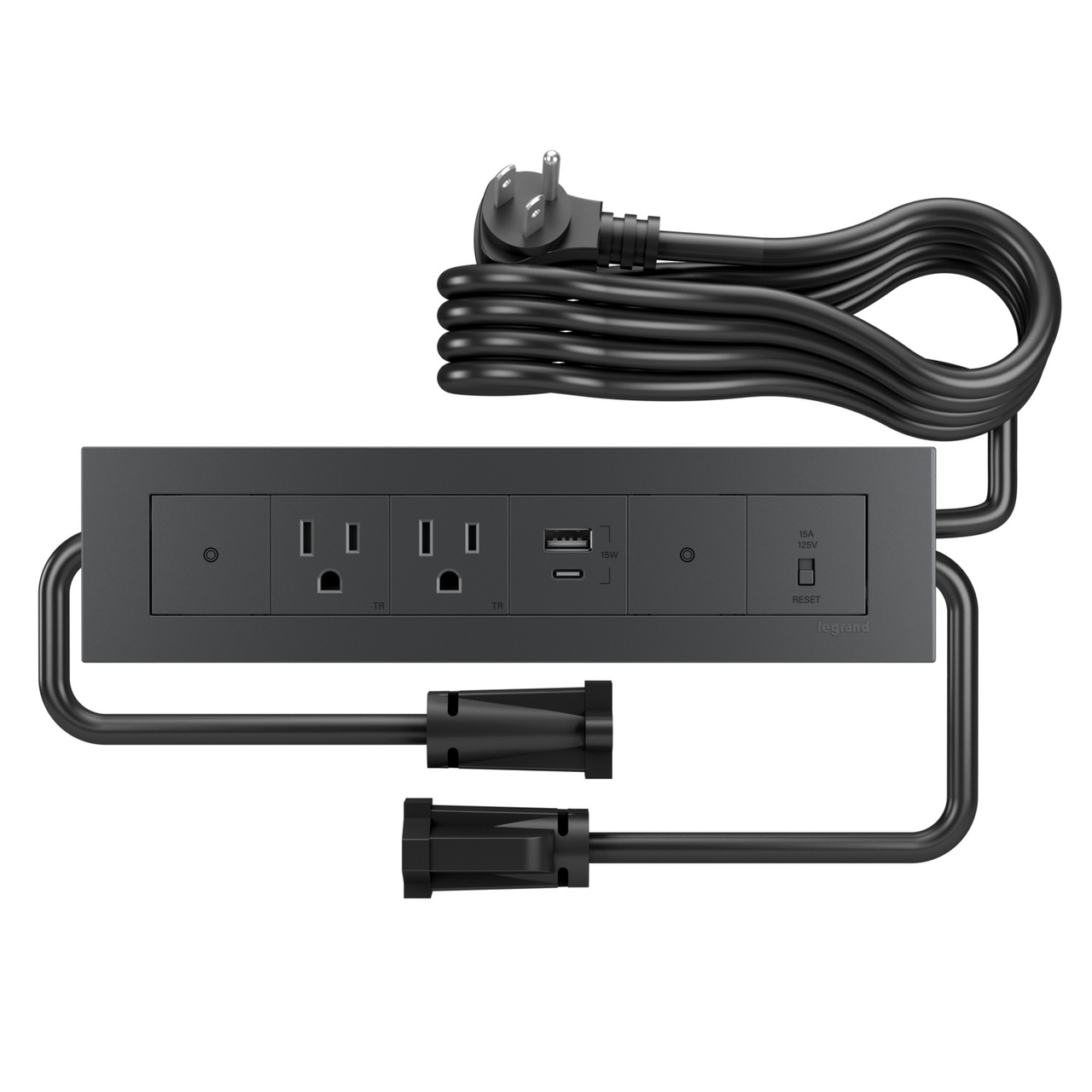 dash Furniture Power Center, 2 Outlet, 1 USB, and 2 sofTap Switch, Graphite