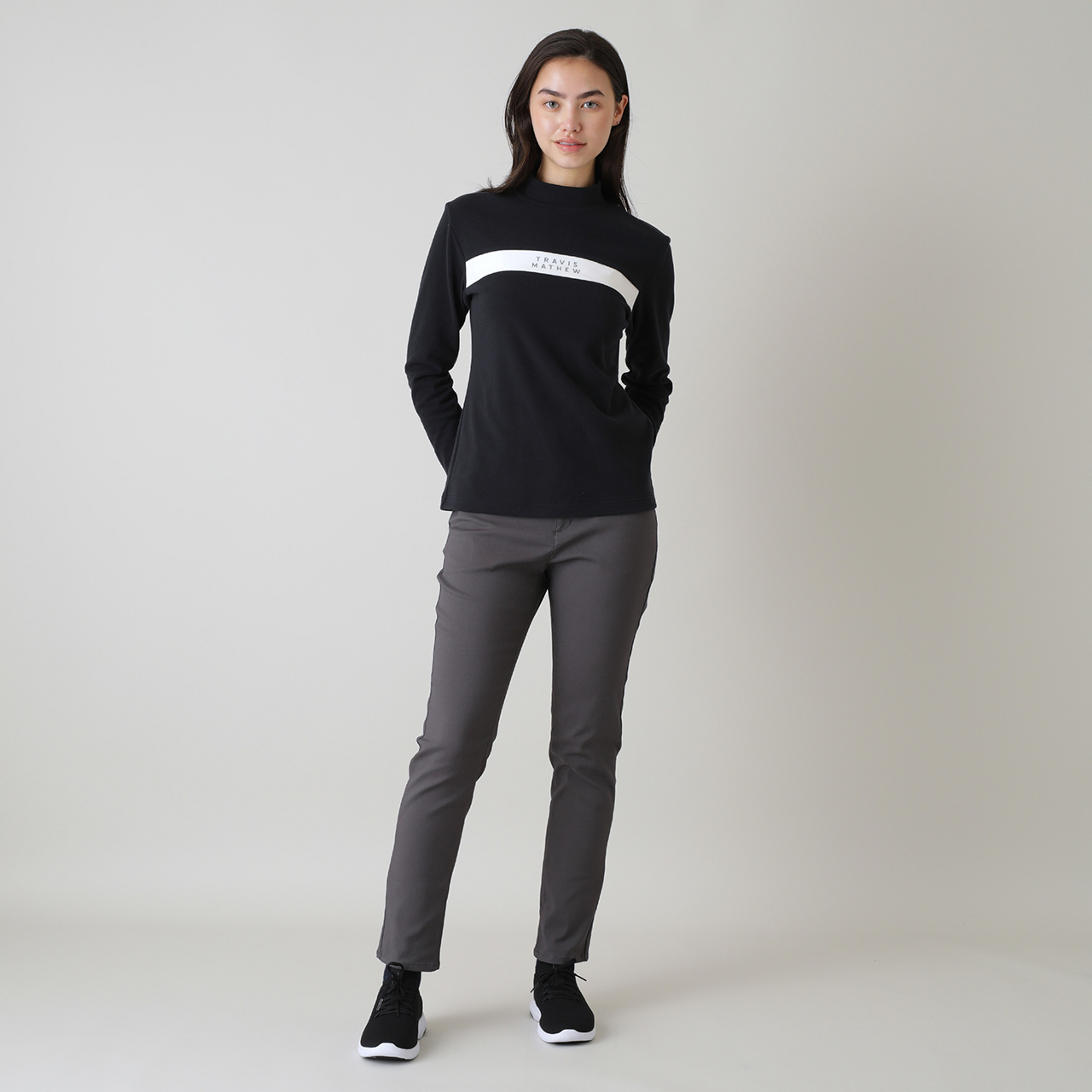 長袖チェストストライプモックネック(WOMENS)