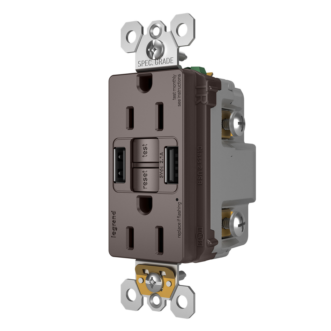 radiant Collection GFCI USB outlet in brown