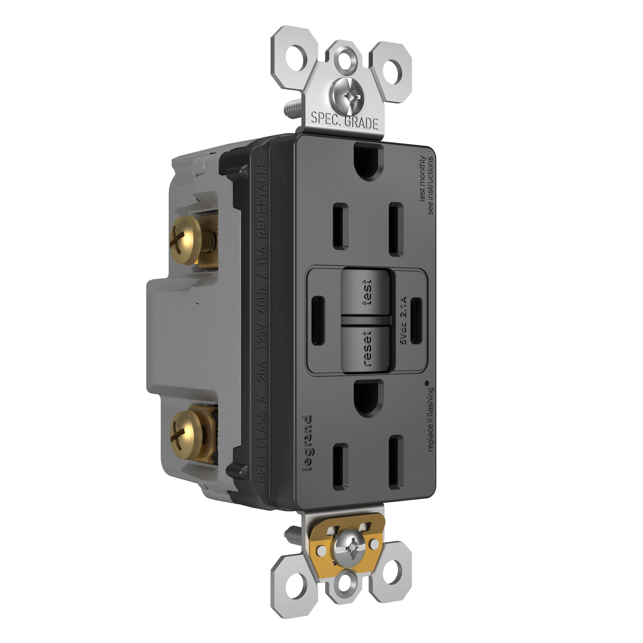 radiant Collection GFCI USB Type C/C Outlet in Black