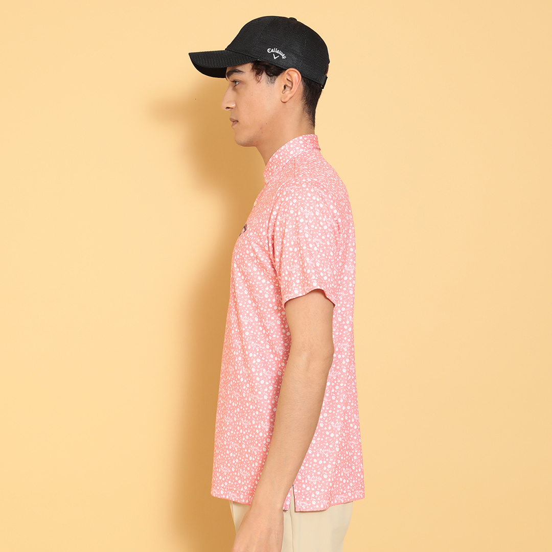 ポリエステルハニカム小花柄半袖シャツ (MENS)