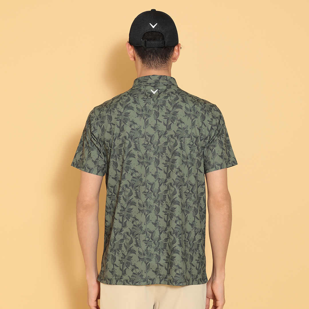ポリエステルピケ花柄半袖シャツ (MENS)