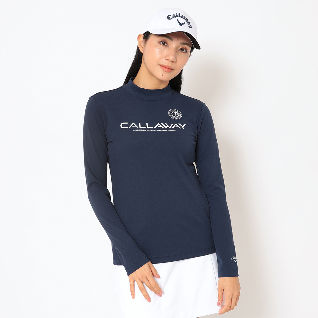 ポリエステルスムース長袖モックネックシャツ (WOMENS)