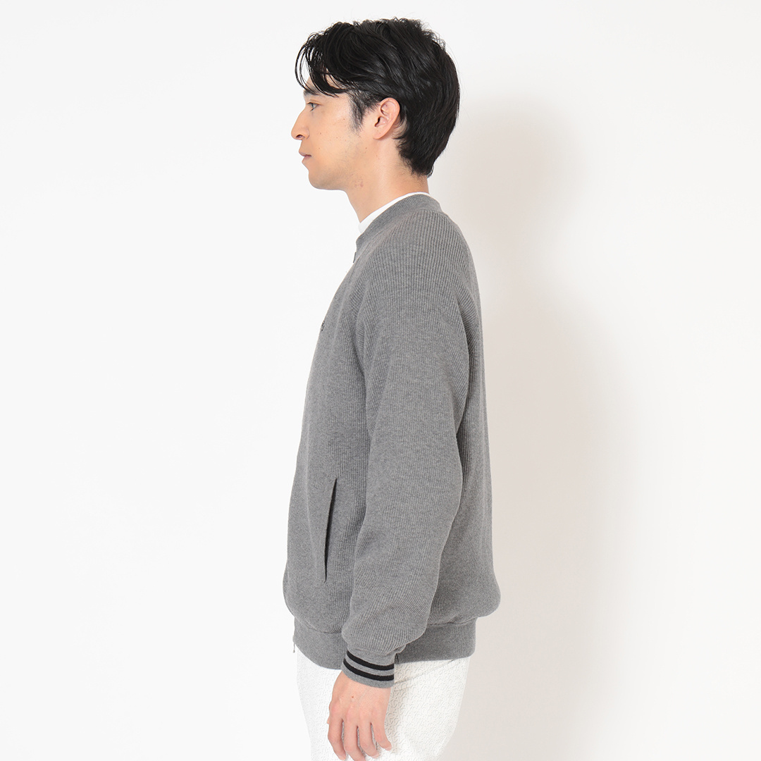 リブフルジップ長袖ニット防風裏地付き (MENS)