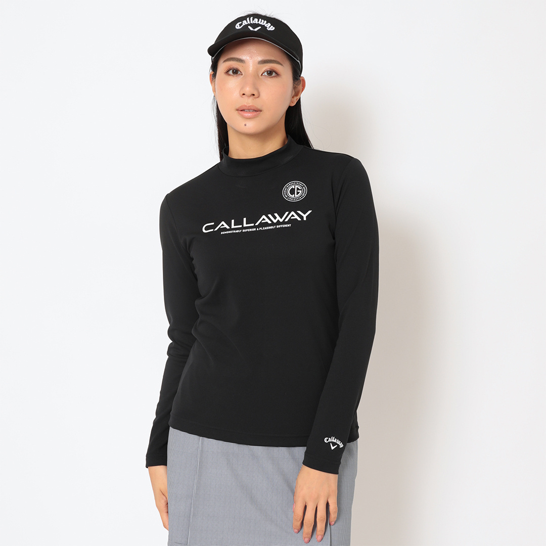 ポリエステルスムース長袖モックネックシャツ (WOMENS)