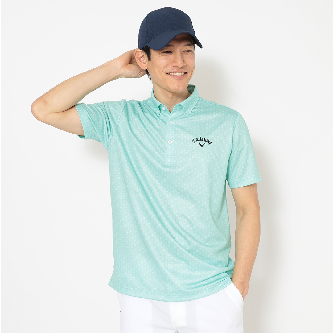 ハニカムメッシュ総柄ロゴ半袖シャツ (MENS)