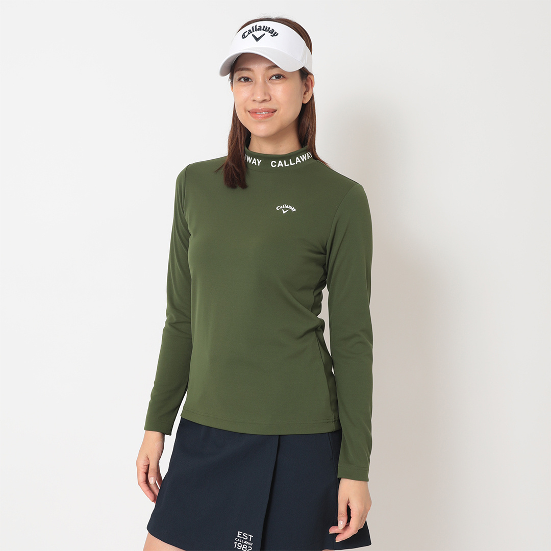 ポリエステルピケ長袖モックネックシャツ (WOMENS)