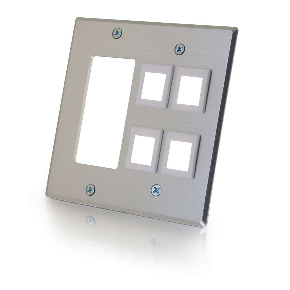 Decorative Cutout with Four Keystone Double Gang Wall Plate - Aluminum