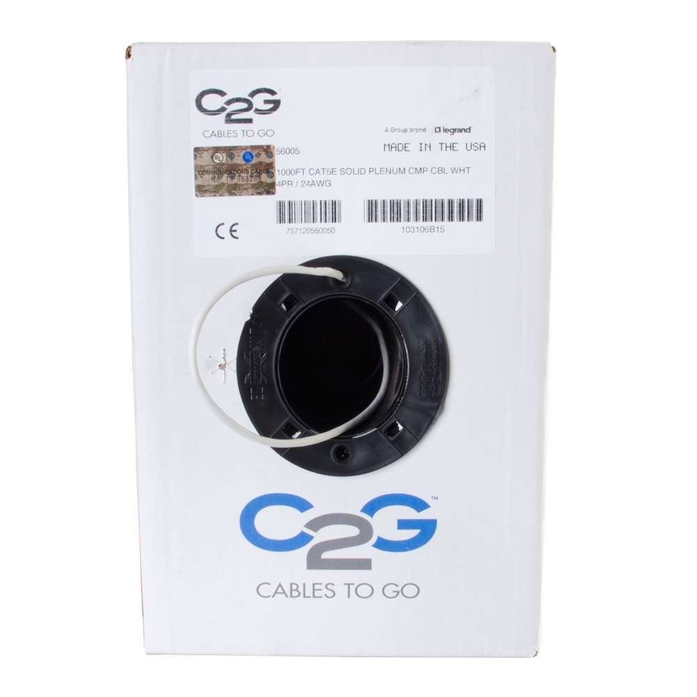 Cat5e Bulk Unshielded (UTP) Network Cable with Solid Conductors - Plenum CMP-Rated - White (TAA)