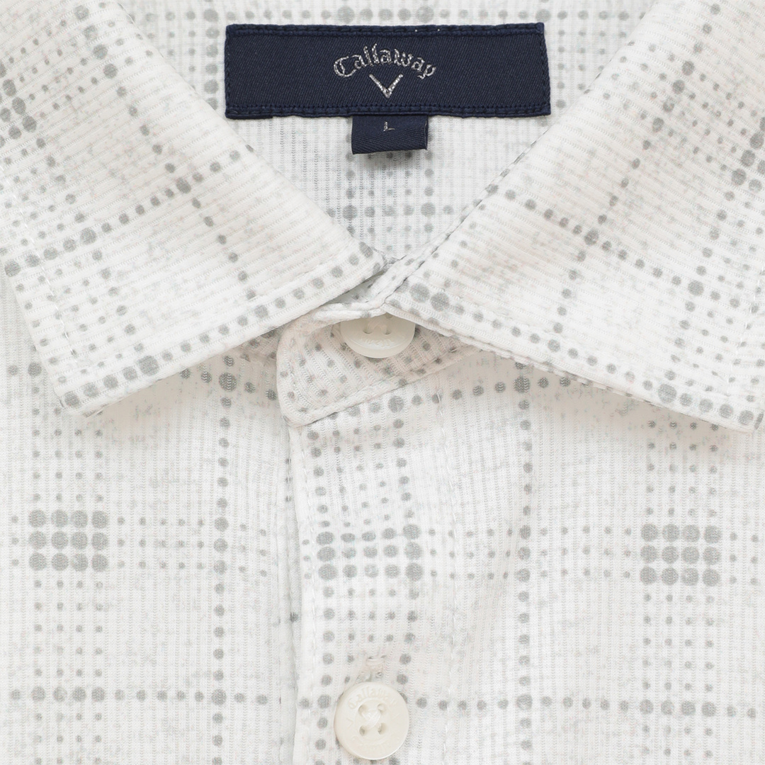 ポリエステルピケチェック柄長袖シャツ (MENS)