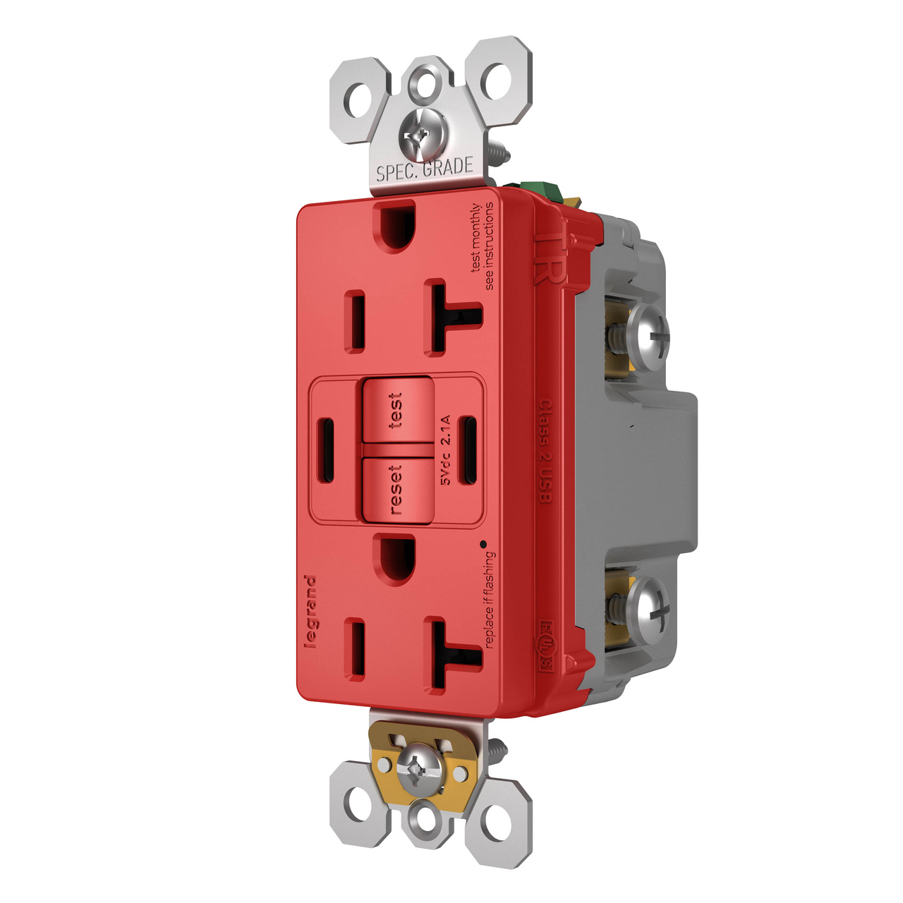 radiant Collection 20 amp GFCI USB Type C/C Outlet in Red