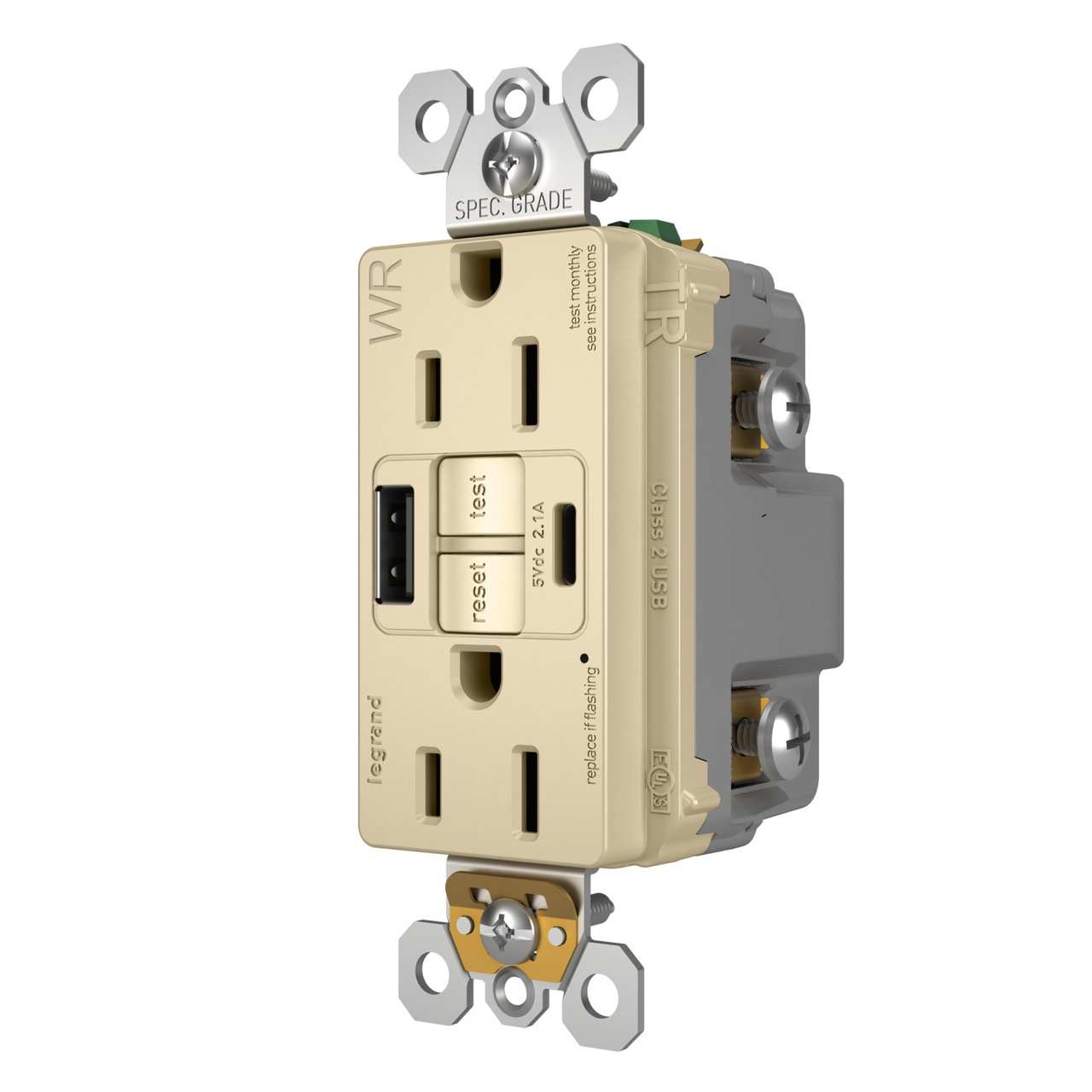 radiant® 15A Tamper-Resisant Outdoor Self-Test GFCI USB