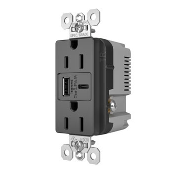 Product image for P&S TR15USBAC6BK 15A 125V TR REC +