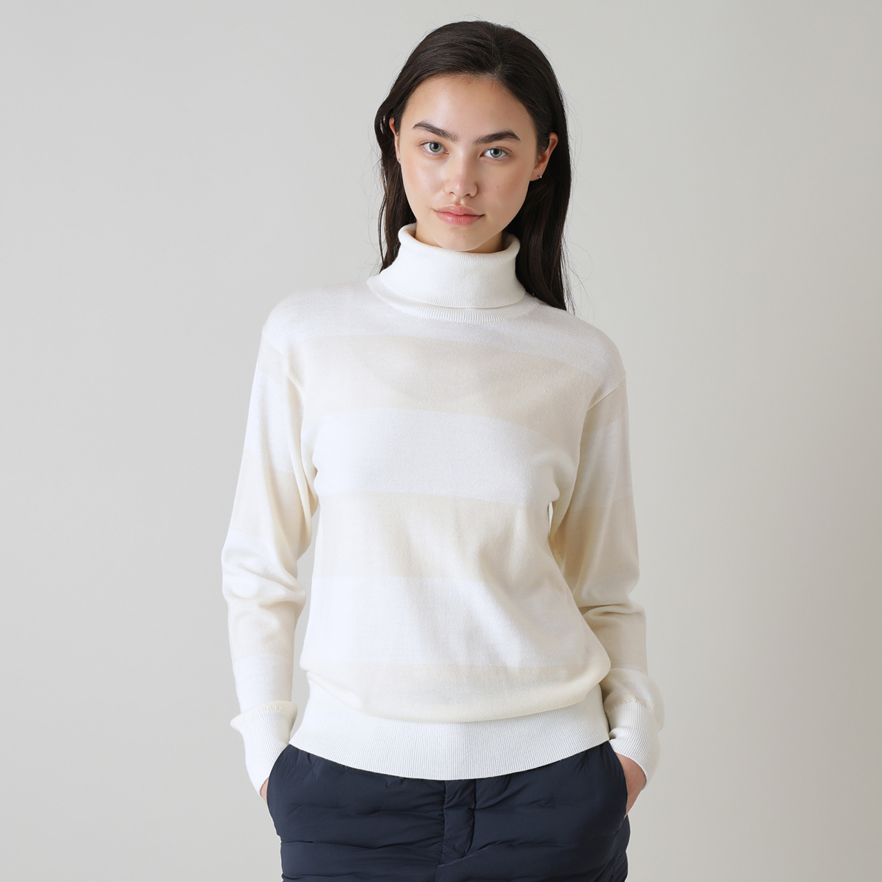 ウール混ストライプ タートルネックセーター(WOMENS)