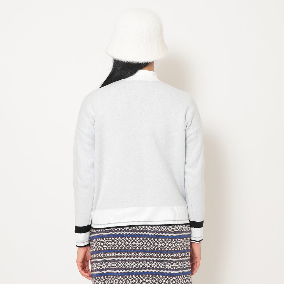 クルーネック長袖ラインストーン付きニット (WOMENS)