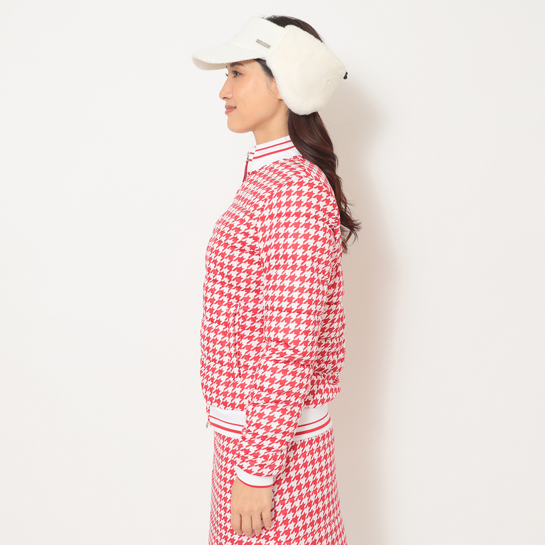 スターストレッチ千鳥プリント中綿ブルゾン (WOMENS)