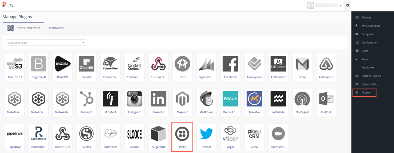 Campaign Studio Twilio plugin page