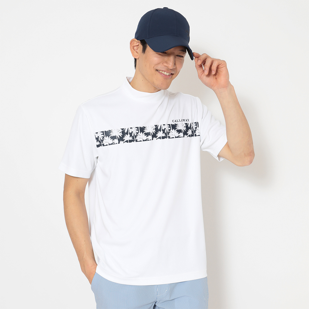 ポリエステルスムース半袖モックネックシャツ (MENS)