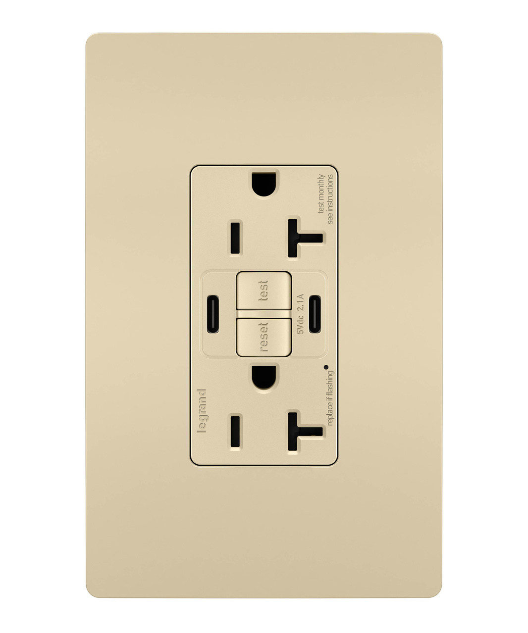 radiant Collection 20 amp GFCI USB Type C/C Outlet in Ivory