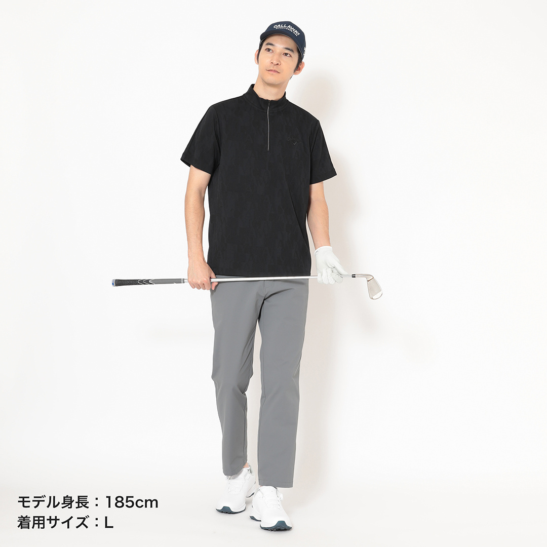 ロゴジャカードハーフジップ半袖モックネック (MENS)