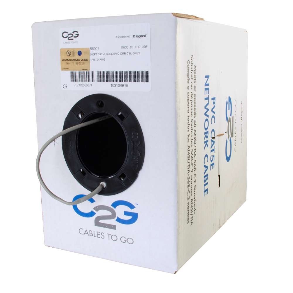 Cat5e Bulk Unshielded (UTP) Ethernet Network Cable with Solid Conductors - Riser CMR-Rated - Gray (TAA)