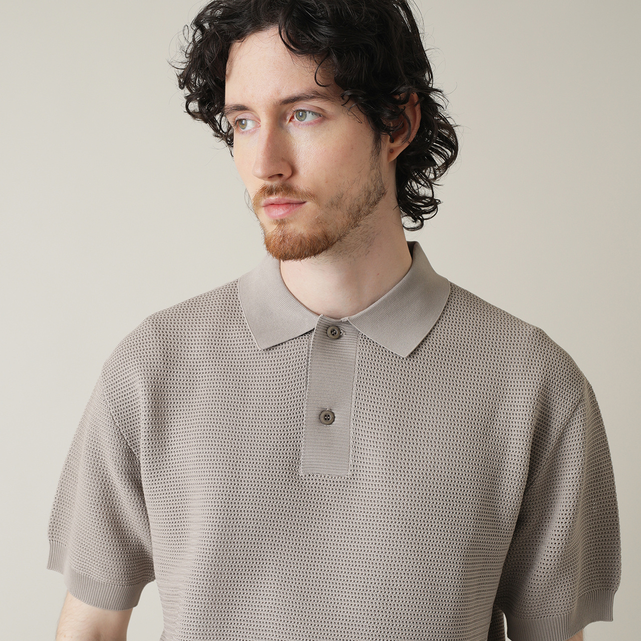 BRIEFING ラッセル編みポロ メンズL ベージュ メッシュ編み 半袖 ニットポロ(MENS)