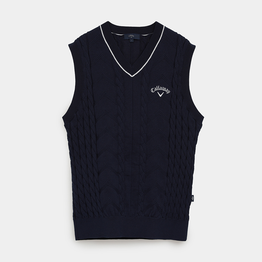 Vネックケーブルニットベスト (MENS)