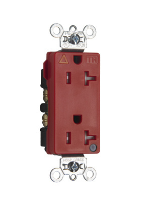 Tamper-Resistant Isolated Ground Decorator Hospital Grade Receptacle, Back and Side Wire, 20A, 125V, Red