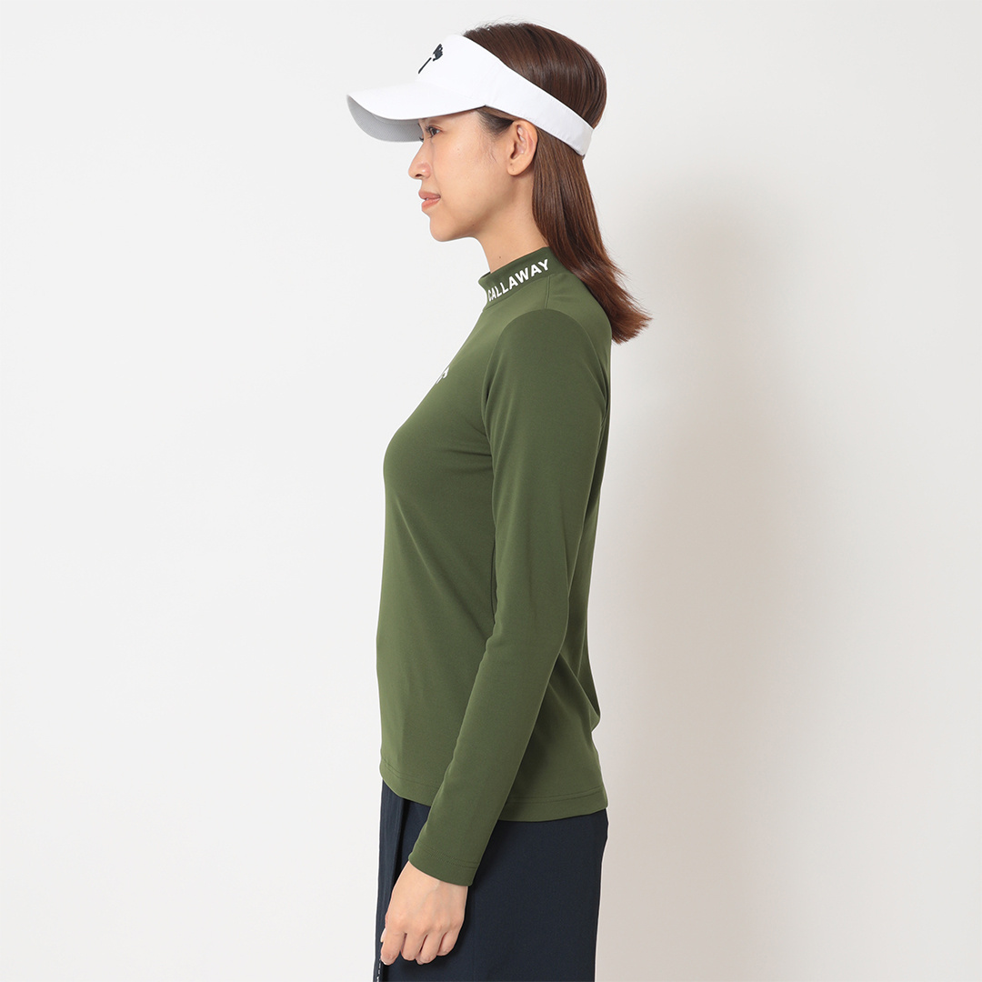 ポリエステルピケ長袖モックネックシャツ (WOMENS)