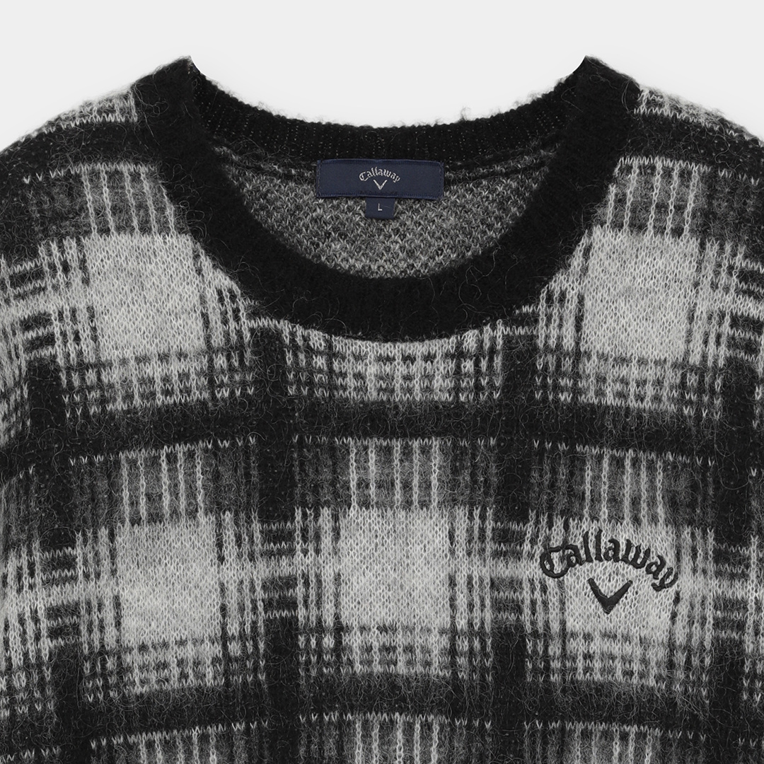 モヘア混オンブレチェッククルーネック長袖ニット (MENS)