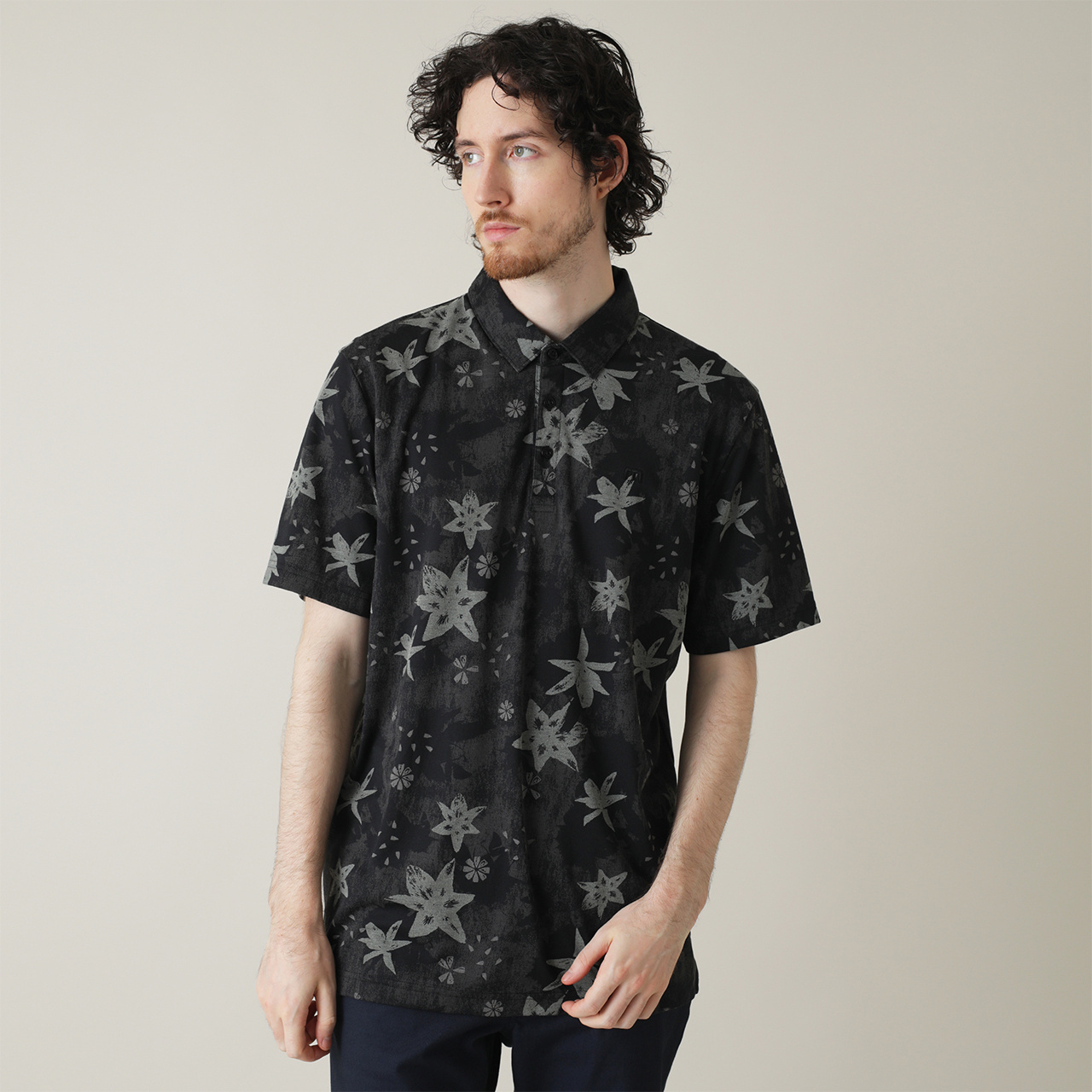 T/C レイヤード フローラルプリント 半袖ポロ(MENS)