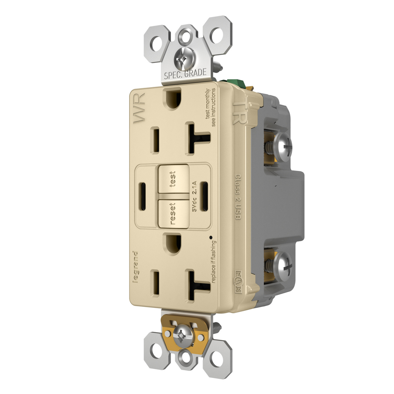 radiant® 20A Tamper-Resisant Outdoor Self-Test GFCI USB Type-C/C Outlet