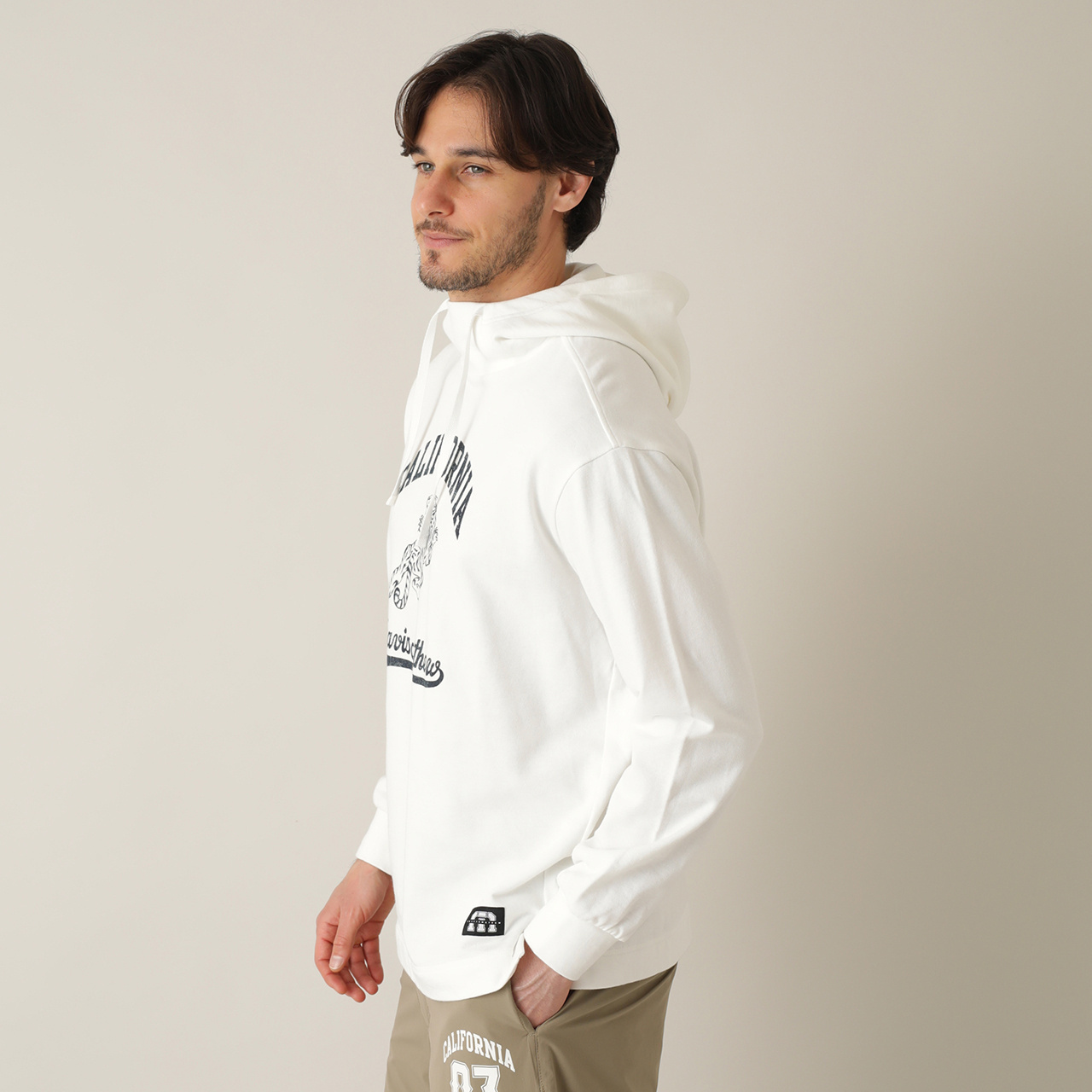 長袖フロントプリントフーディーシャツ(MENS)
